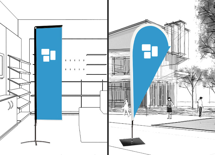 Gegenüberstellung einer Beachflag innen und außen