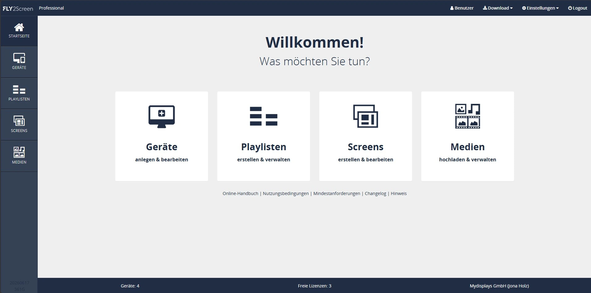 Mydisplays Digital Signage Software Oberfläche